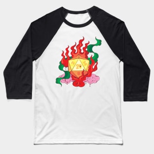 D20 Lucky Dice on Fire Baseball T-Shirt